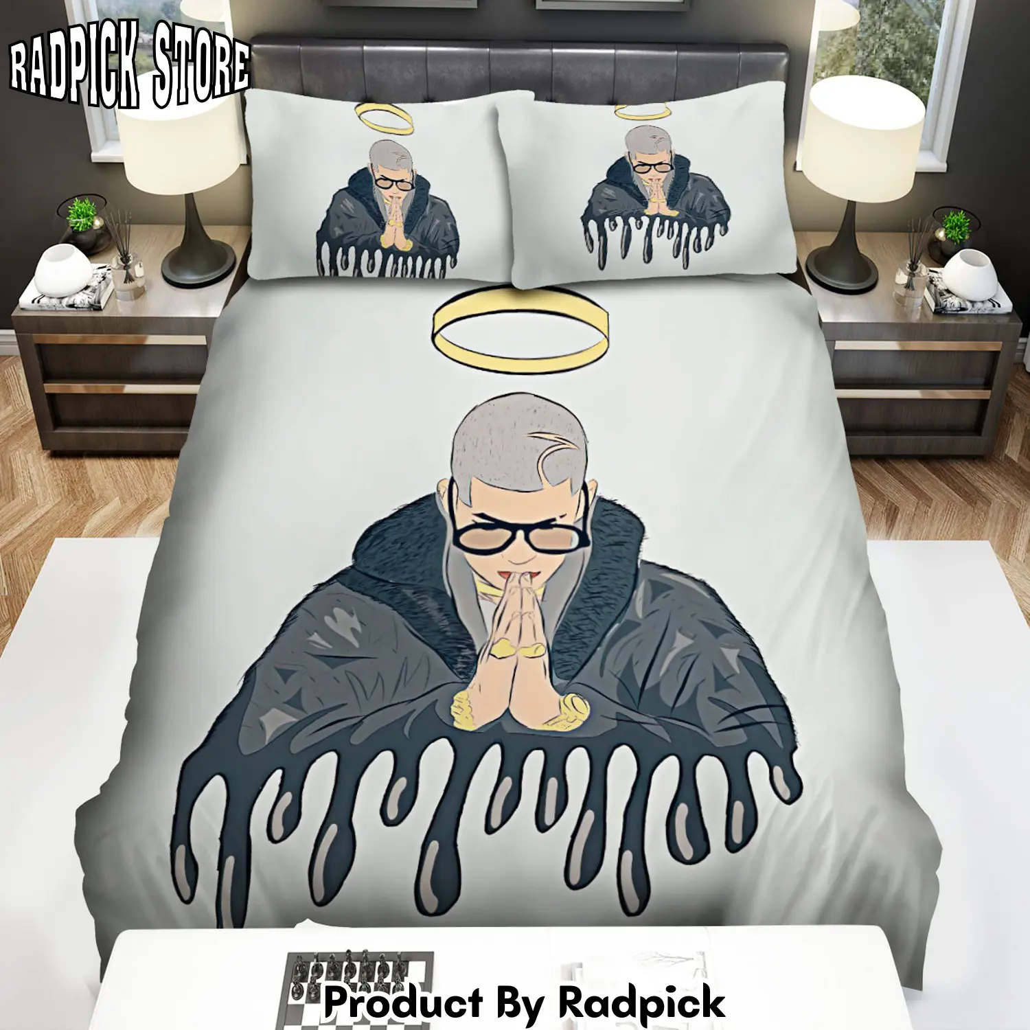 Radpick bad bunny drippy art bed sheets spread comforter duvet cover bedding sets rp3278530